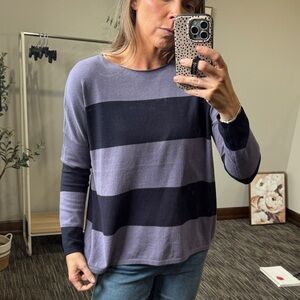 Striped Long Sleeve Knit Top in Lavender and Navy